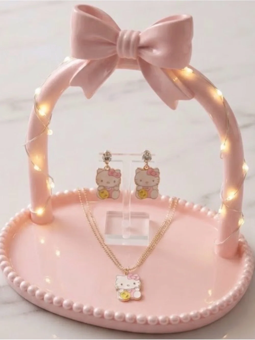 Hello Kitty light Pink Necklace and Earrings Set with